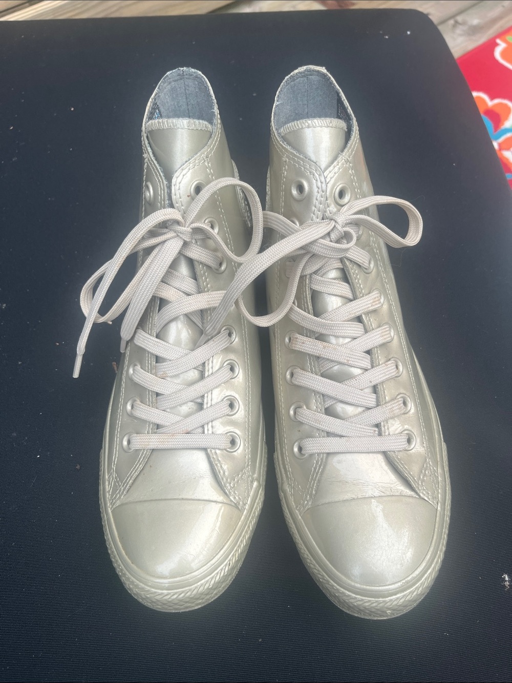 Women's Metallic High-Top Lace-Up Sneakers in gold
